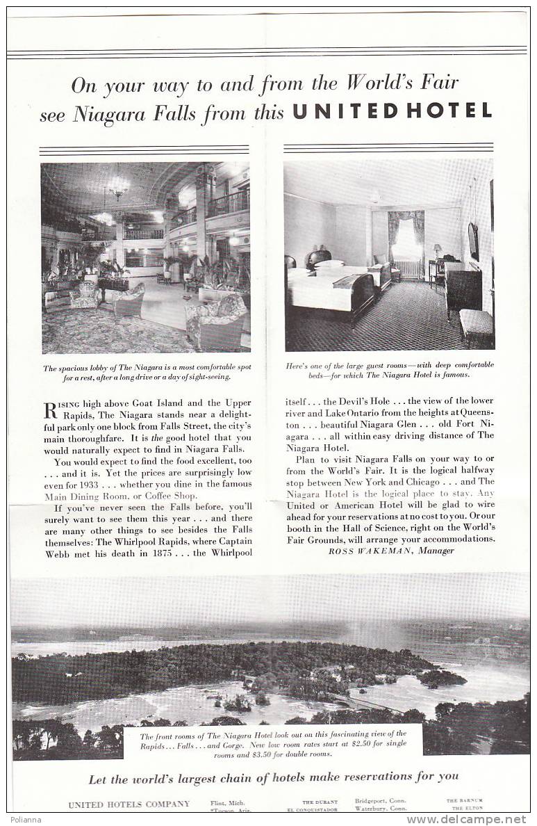 B0164 Brochure Turistica NIAGARA FALLS NEW YORK - NIAGARA HOTEL Anni ´30 - Tourisme, Voyages