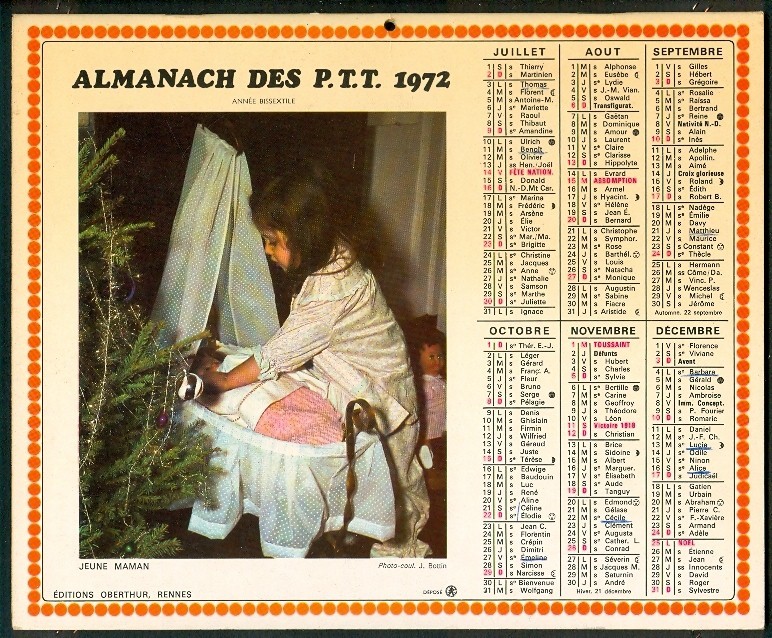 ALMANACH DES P.T.T. 1972 Région du Nord (1959) : Lille, Tourcoing, Dunkerque, Chemin de Fer (Complet) Bissextile