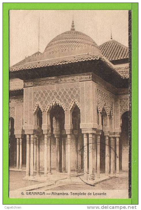 GRANADA - ALHAMBRA - TEMPLETE DE LEVANTE - Tarjeta Escriva Año 1917 - Granada