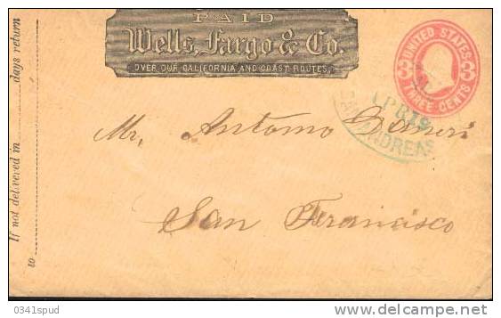 Around  1860 -1870 USA  Wells Fargo Entier Postal Postal Stationery  Diligence Postale  Mail Coach  Railway - Diligences