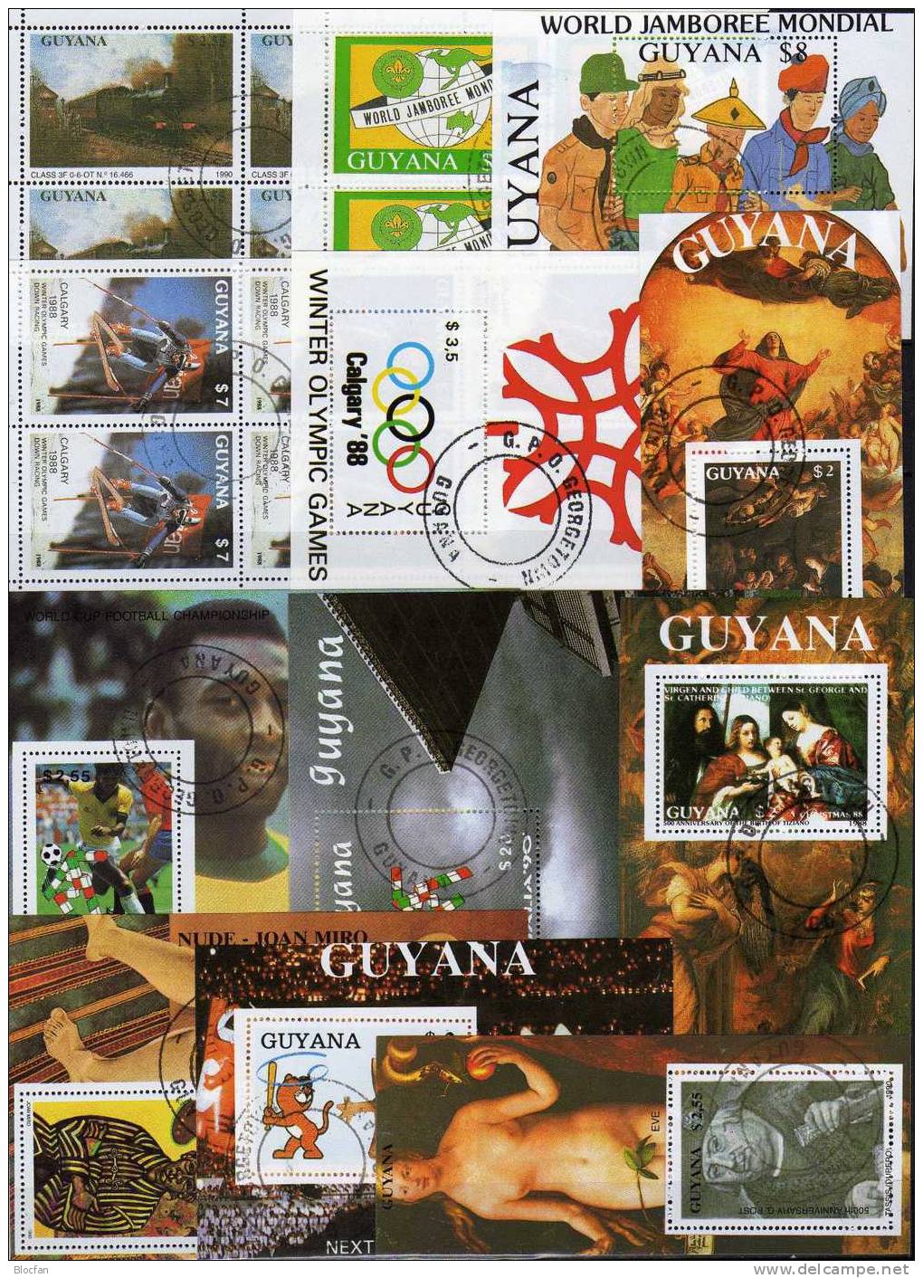 Motive GUYANA 12 Block Plus Kleinbogen O 219€ Loks Gemälde Pfadfinder Fußball Olympia Christmas Skilauf Sheetlet Bf Bloc - Paintings