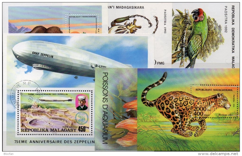 6 Topics-blocs Madagascar O 18€ Natur WWF Ara M/s Fishes Fauna Nature Jaguar Mammut Bloc Prachthäher Sheet Bf Malagasya - Madagascar (1960-...)