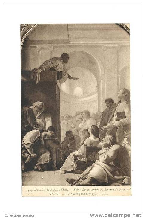 Cp, Peintures Et Tableaux, Saint-Bruno Assiste A Sermon De Raymond Diocrès - Le Sueur, Voyagée 1906 - Malerei & Gemälde