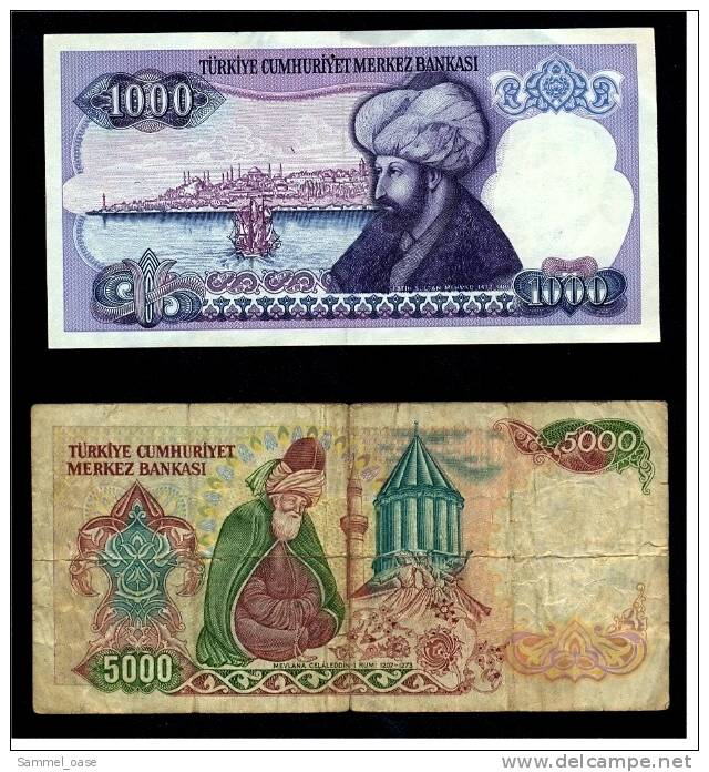 2 Alte Banknoten Türkei Türkiye 1000 + 5000 Lira Lirasi  1970 - Türkei