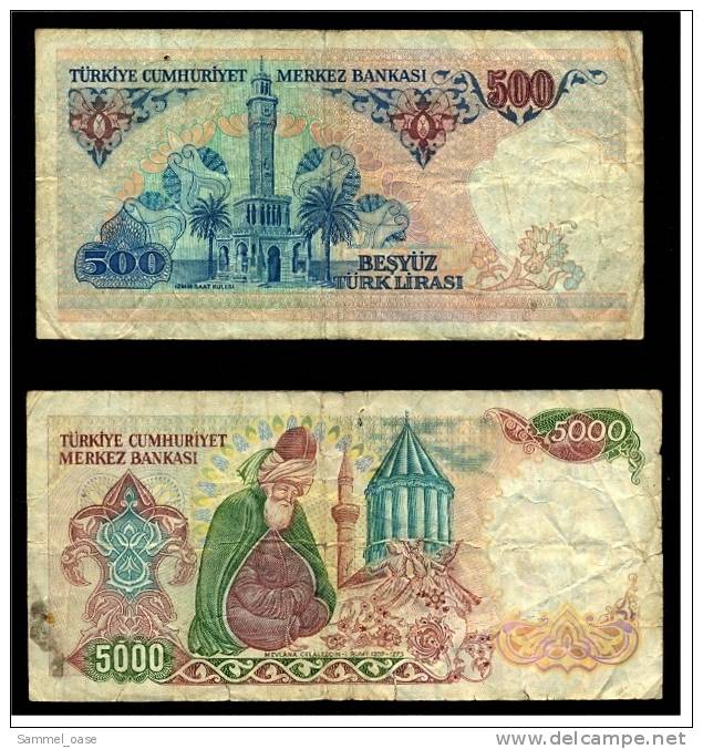 2 Alte Banknoten Türkei Türkiye 500 + 5000 Lira Lirasi  1970 - Türkei