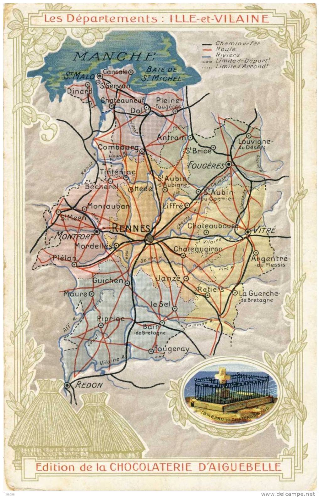 Carte Du Département D´Ille-et-Vilaine, Offert Par Les Chocolats D´Aiguebelle , Chocolaterie De La Drôme ( Voir Verso ) - Autres & Non Classés