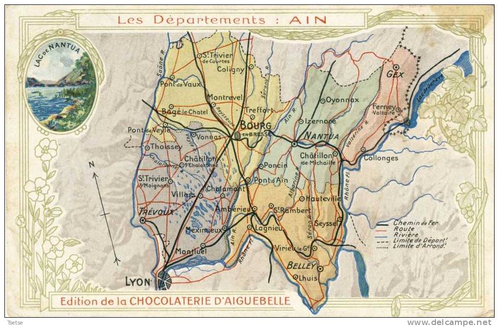 Carte Du Département De L´Ain, Offert Par Les Chocolats D´Aiguebelle , Chocolaterie De La Drôme ( Voir Verso ) - Autres & Non Classés