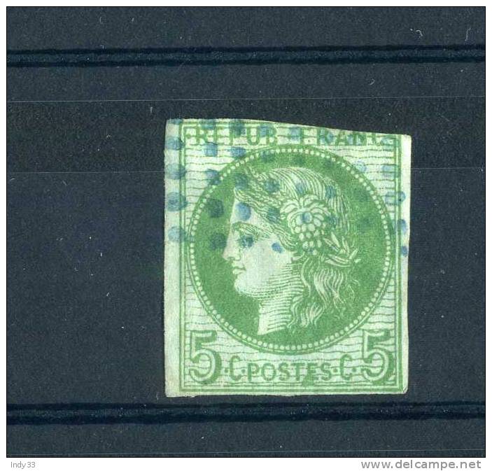 - FRANCE COLONIES GENERALES 1872 . 5 C. CERES  OBLITERE EN BLEU . TRES TOUCHE EN HAUT - Cérès