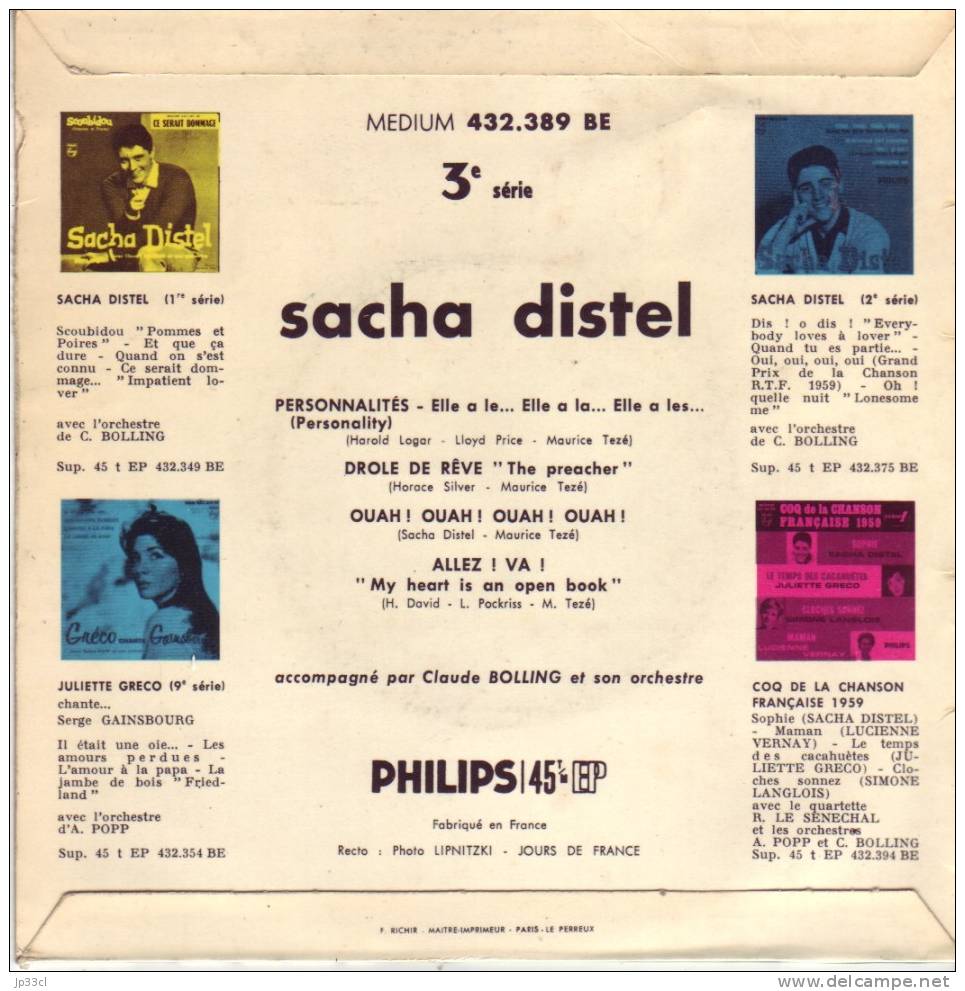 Personnalités + Ouah Ouah Ouah + Drôle De Rêve + Allez ! Va ! Par Sacha Distel (vers 1960) - Autres - Musique Française