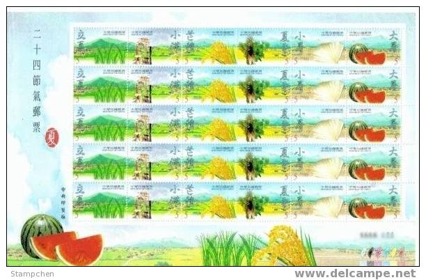 2000 Weather Stamps Sheet - Summer Watermelon Grain Fan Seedling Waterwheel Cicada Insect - Climat & Météorologie