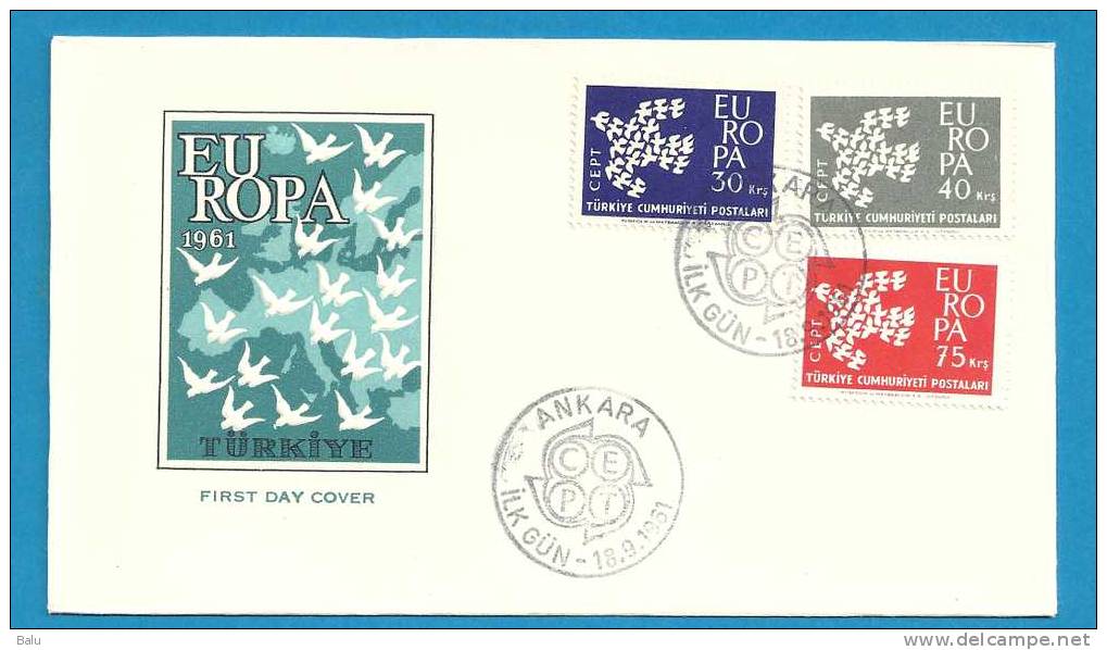 Türkei 1961 Europa  CEPT FDC 1599-1601,  Scott 1518 - 1520, Michel Nr. 1820-1822 Ankara ILK GÜN 18.9.1961 - FDC