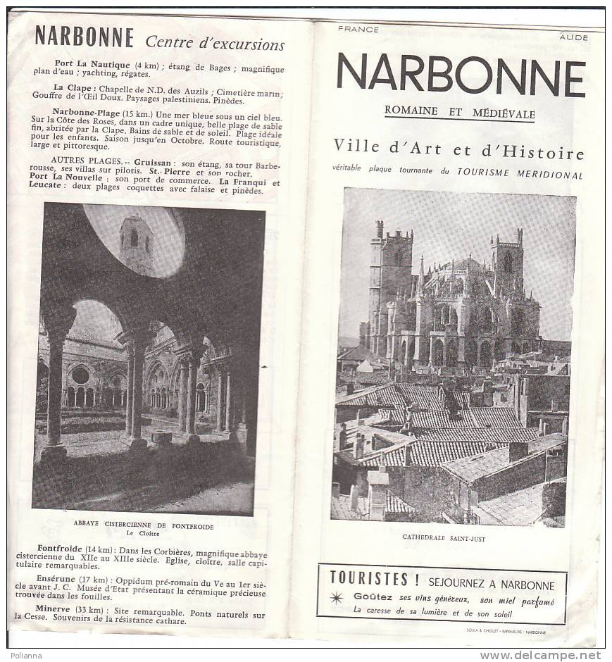 B0191 Brochure Turistica NARBONNE Anni ´60/Abbazia Cistercense Di Fontfroide/Museo Lapidario Di Lamourguier - Turismo, Viaggi