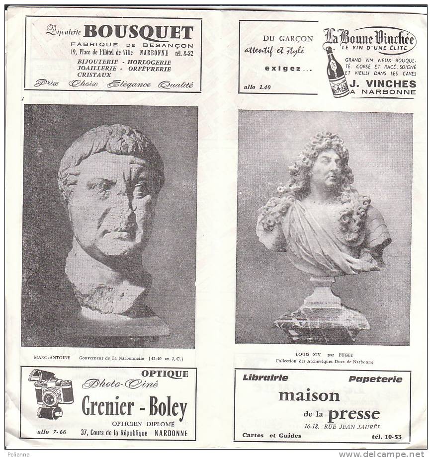 B0191 Brochure Turistica NARBONNE Anni ´60/Abbazia Cistercense Di Fontfroide/Museo Lapidario Di Lamourguier - Toerisme, Reizen