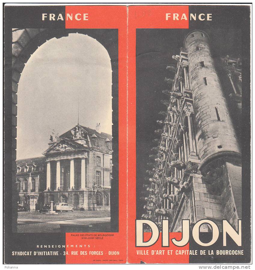 B0194 Brochure Turistica FRANCIA - DIJON Anni ´50/Hotel Legouz De Gerland/Giardini Darcy/Torre Di Bar/Hotel Chambellan - Turismo, Viaggi
