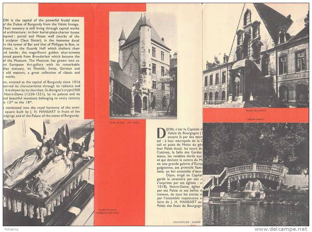 B0194 Brochure Turistica FRANCIA - DIJON Anni ´50/Hotel Legouz De Gerland/Giardini Darcy/Torre Di Bar/Hotel Chambellan - Turismo, Viaggi