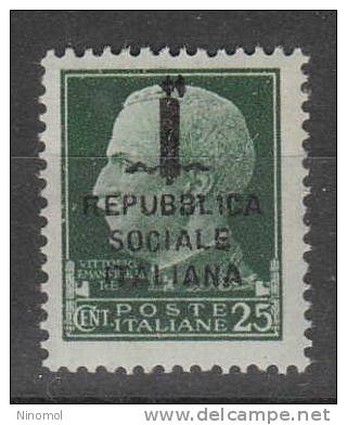 Italia  -   1944.  Rep. Soc. Italiana  25 C. Verde.  Integro - Neufs