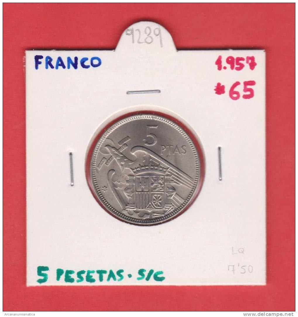 ESPAÑA / FRANCO   5  PESETAS   1.957 #65  CU NI  SC/UNC  KM#786     DL-9289 - 5 Pesetas