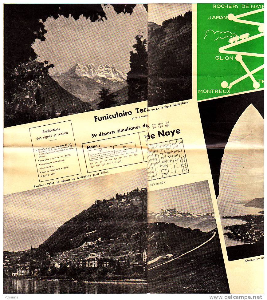 B0202 Brochure Turistica FERROVIE DI MONTREUX-TERRITET-GLION-ROCHERS De NAYE - FUNICOLARE Orario 1934 - Tourisme, Voyages