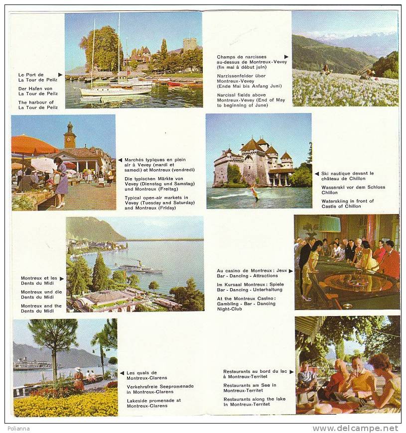 B0206 Brochure Turistica VEVEY-MONTREUX Anni '60/Corseaux, Treno/Castello Di Glerolles/Montreux Golf-Club, Casino - Tourismus, Reisen