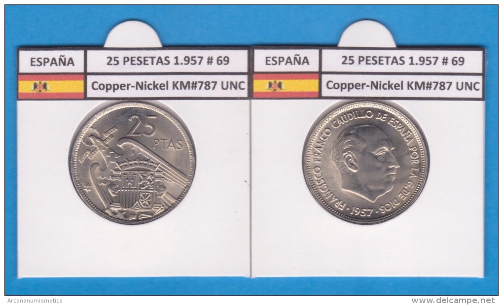 ESPAÑA / FRANCO   25  PESETAS   1.957 #69  CU NI  SC/UNC  KM#787     T-DL-9304 - 25 Pesetas