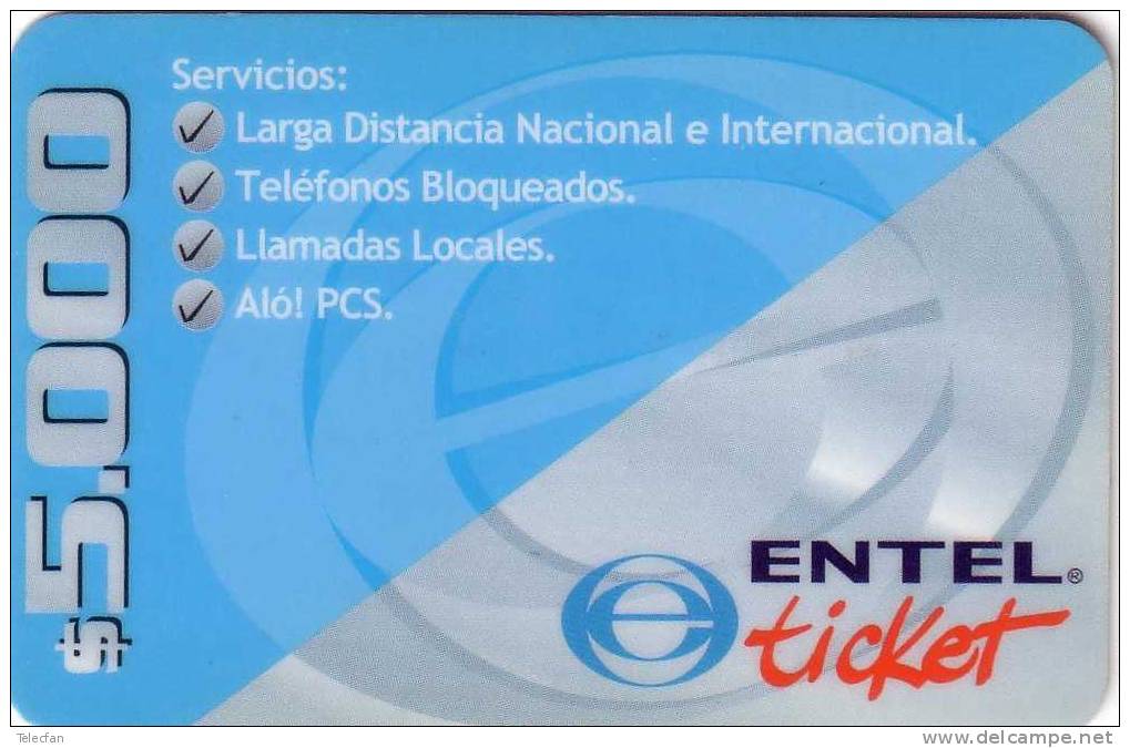 CHILI PREPAID  ENTEL TICKET 5000$ UT SUPERBE RARE - Chili