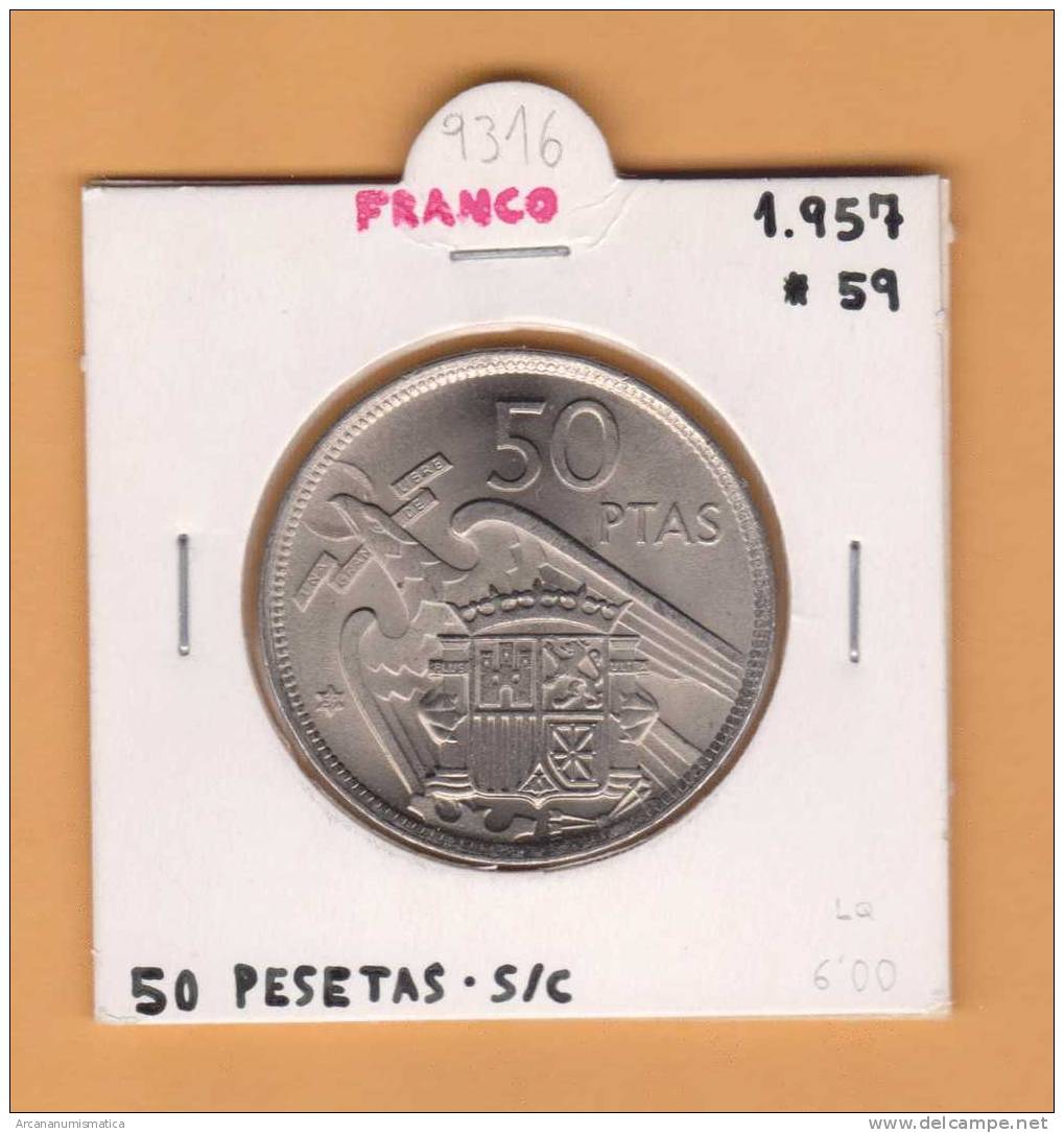 ESPAÑA / FRANCO   50  PESETAS   1.957 #59  CU NI  SC/UNC  KM#788     DL-9316 - 50 Peseta