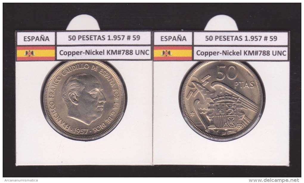 ESPAÑA / FRANCO   50  PESETAS   1.957 #59  CU NI  SC/UNC  KM#788     T-DL-9319 - 50 Peseta