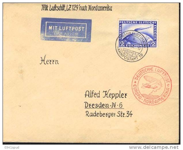 1936 Allemagne  Dirigeable Dirigible Dirigibile LZ 129 Europa - Nord America - Zeppeline