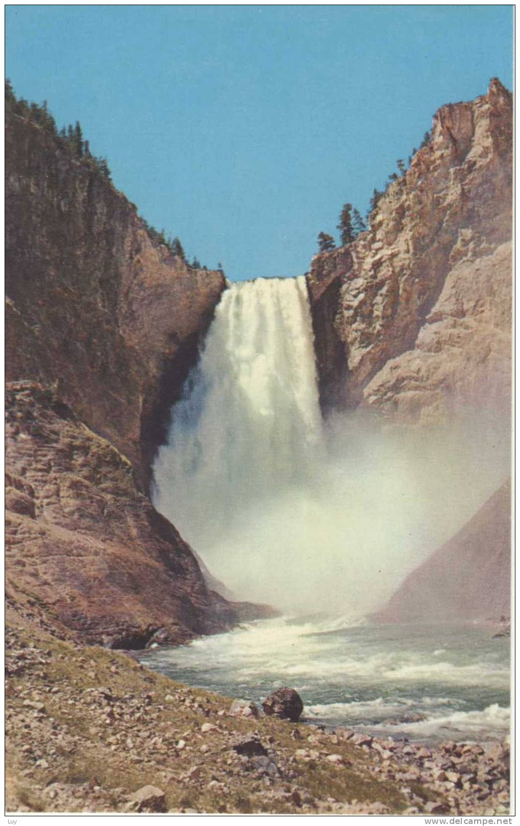 Lower Falls Of The Yellowstone. Uncle Toms Trail Leads To The Bottom Of The Canyon - USA National Parks