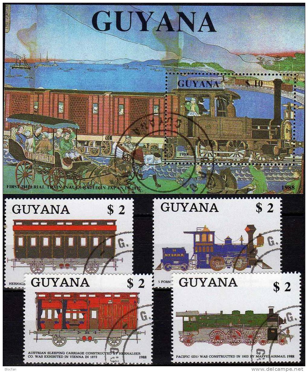 Dampflok Und Waggons GUYANA 2475/8+ Block 32 O 28€ Historische Loks Dampflok Pacific  231 - Guyana (1966-...)