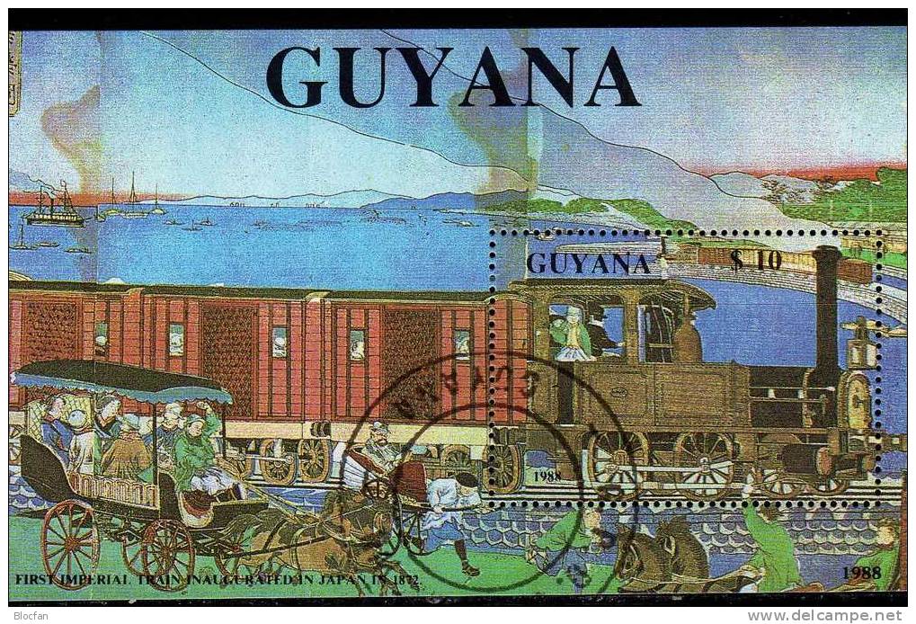 Dampflok Und Waggons GUYANA 2475/8+ Block 32 O 28€ Historische Loks Dampflok Pacific  231 - Guyana (1966-...)