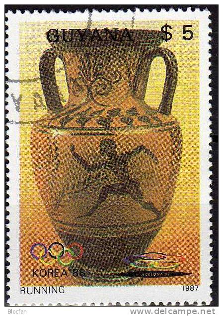 Olympia Kunst 1987 GUYANA 2063 Plus Block C20 O 26€ Vase Mit Antiken Griechischen Läufer Olympic Sheet Art Bloc Sport Bf - Kanu