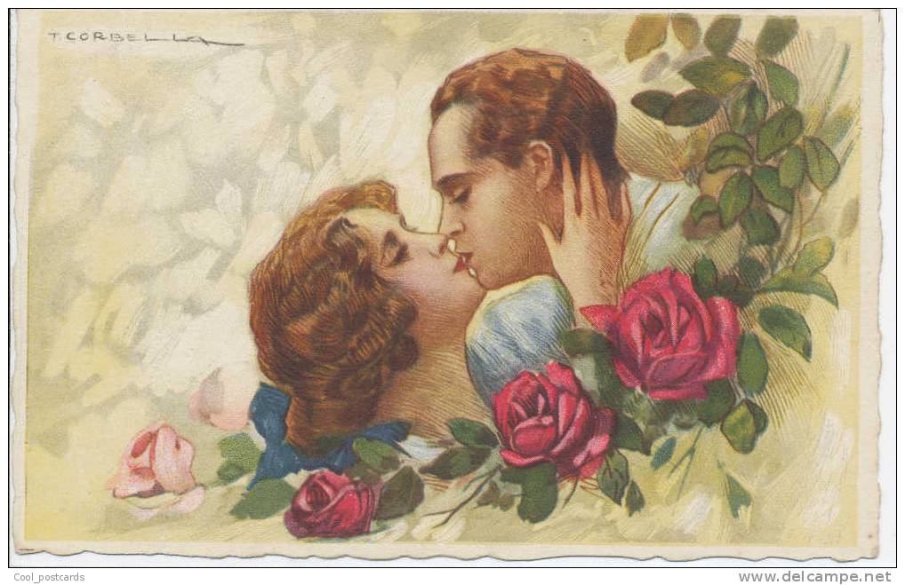 T. CORBELLA Lovers Kissing Among Red Roses, NM Cond. PC Unused, Degami No 637 - Corbella, T.