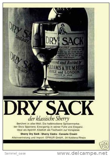 Reklame Werbeanzeige  ,  DRY SACK  -  Klassischer Sherry  ,  Von 1972 - Sonstige & Ohne Zuordnung