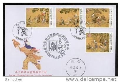 FDC 1999 Ancient Chinese Painting- Joy Peacetime Stamps Kite Lantern Crane Elephant Bird Dog Rabbit Coin - Monete