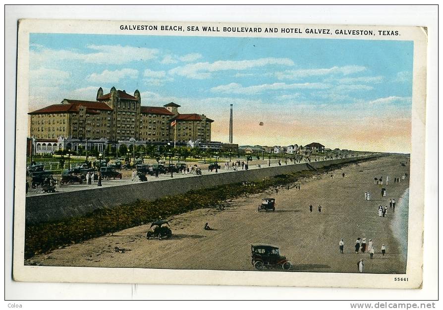 Galveston Beach Sea Wall Boulevard And Hotel Galvez Galveston Texas - Galveston