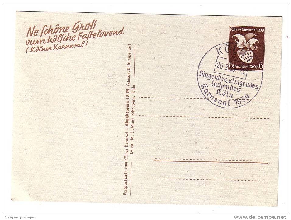 Allemagne Koln Cologne IIIe Reich Karneval Carnaval Carnival Entier Postal - Gebraucht