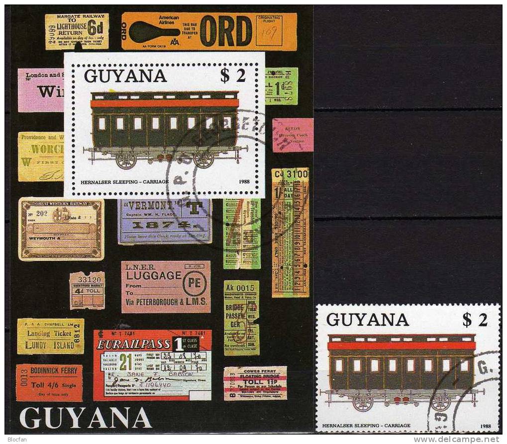 Historische Loks Und Wagen GUYANA 2475 Plus Block 33 O 10€ Eisenbahn Waggon Hernalser Schlafwagen Bloc Sheet Of America - Guyana (1966-...)