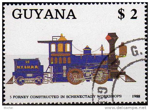 Historische Loks Und Wagen 1989 GUYANA 2476+Block 34 O 10€ Eisenbahn Dampflok Schenectady-Lokomotive 5 Forney Train Bloc - Guyana (1966-...)