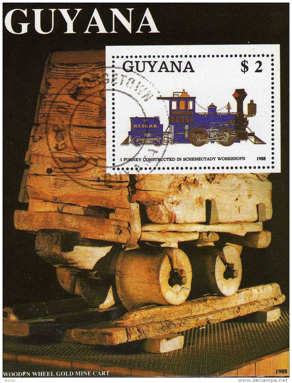 Historische Loks Und Wagen 1989 GUYANA 2476+Block 34 O 10€ Eisenbahn Dampflok Schenectady-Lokomotive 5 Forney Train Bloc - Guyana (1966-...)