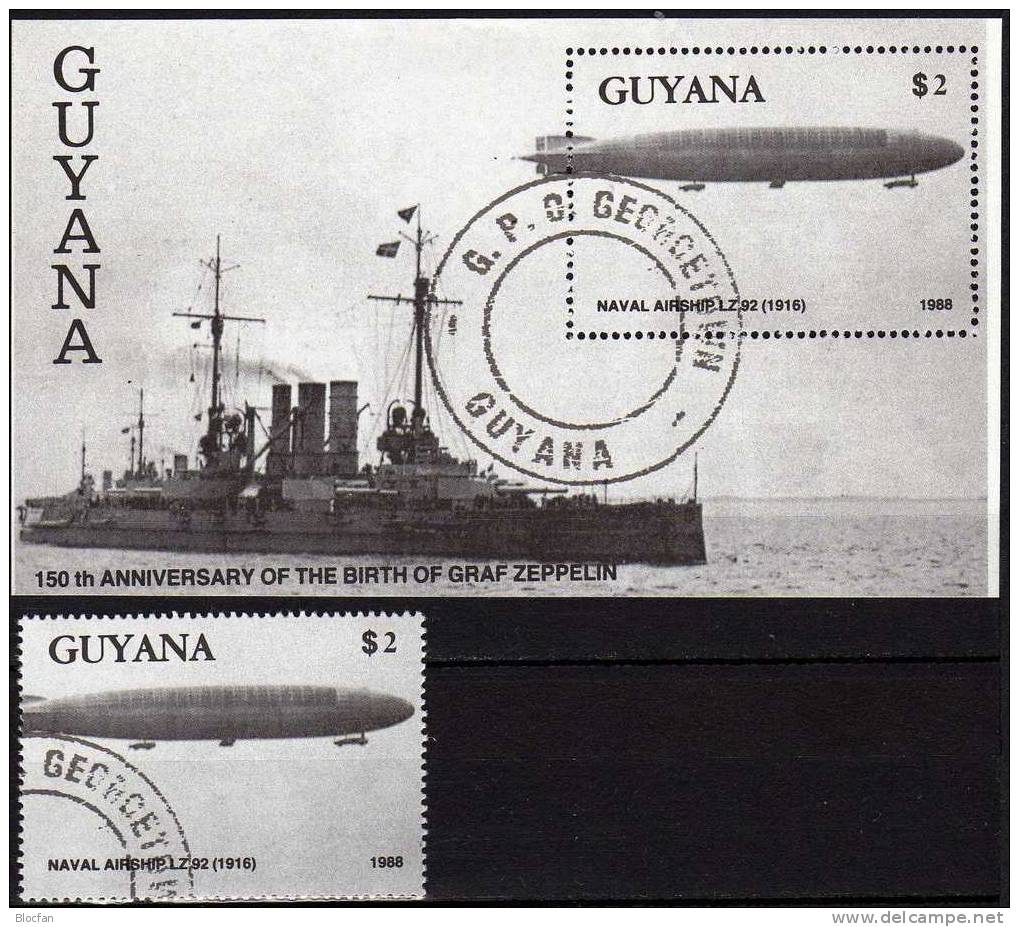 Graf Zeppelin 1989 GUYANA 2489+Block 38 O 4€ Luftschiffe Marine-Schiff/Luftschiff L-31 Bloc Ss Air Mail Sheet Bf America - Guyana (1966-...)