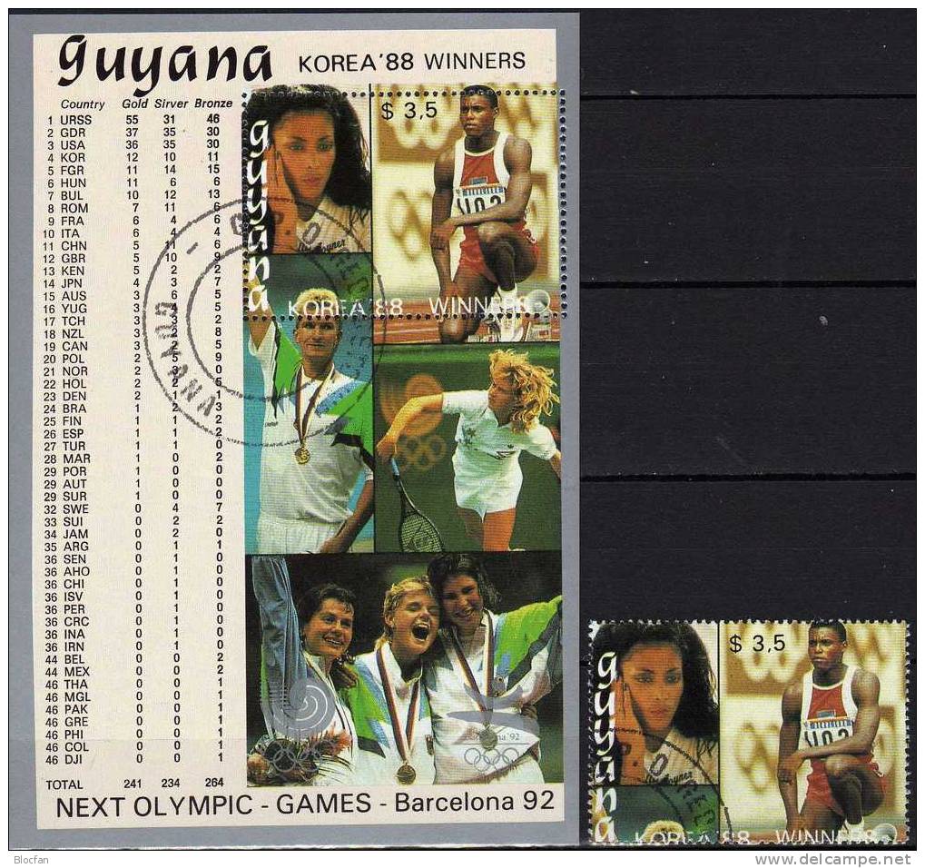 Steffi Graf Olympiasieger 1988 GUYANA 2500+Block 41 O 32€ Olympic-Winner Seoul Griffith-Joyner Carl Lewis Sheet America - Guyana (1966-...)