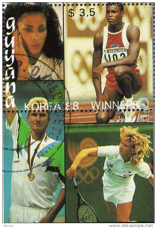 Steffi Graf Olympiasieger 1988 GUYANA 2500+Block 41 O 32€ Olympic-Winner Seoul Griffith-Joyner Carl Lewis Sheet America - Guyana (1966-...)