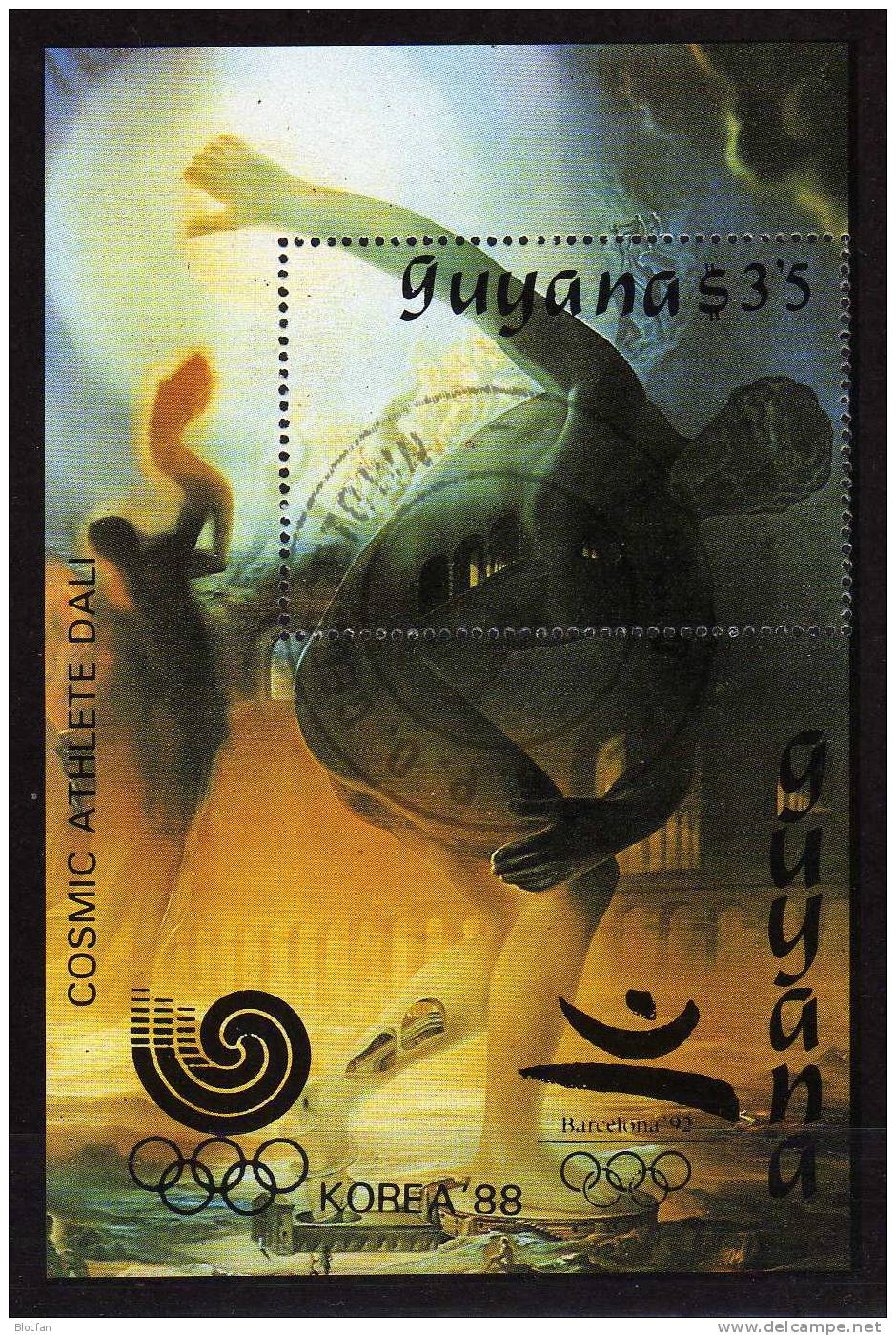 Olympia 1988 In Seoul GUYANA 2501+Block 42 O 34€ Gemälde Von Salvador Dali Der Kosmische Athlet Olympic Sheet Of America - Guyana (1966-...)