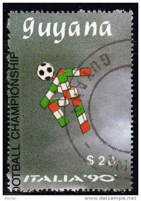 Fussball WM Italien 1990 GUYANA 3063+Block 58 O 18€ Maskottchen Ciao Im Stadion Rom Sport Bloc Soccer Sheet Of America - Guyana (1966-...)