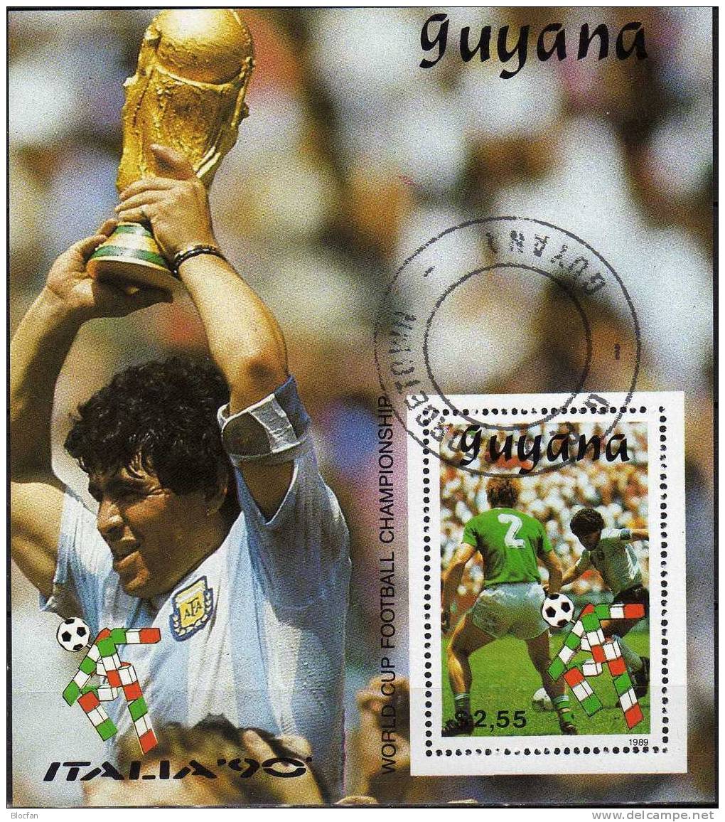 Italien 1990 Fussball WM GUYANA 3062 Plus Block 62 O 8€ Spielszene Deutschland Gegen Argentinien Soccer Sheet Of America - Guyana (1966-...)