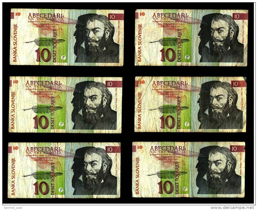 Slowenien / Slovenije   6 Alte Banknoten 10 Tolar / Tolarjev  ,  1992 - Slovénie