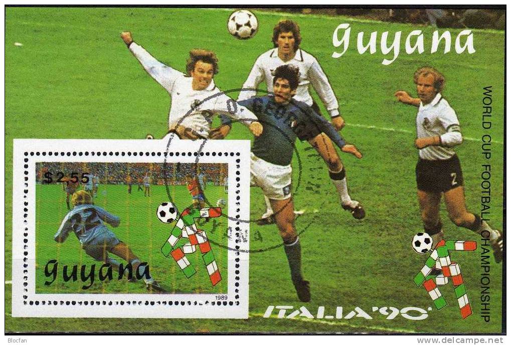 Italien 1990 Fussball WM GUYANA 3061 + Block 61 O 8€ Elfmeter Im Spiel Deutschland Gegen Italien Soccer Sheet Of America - Guyana (1966-...)