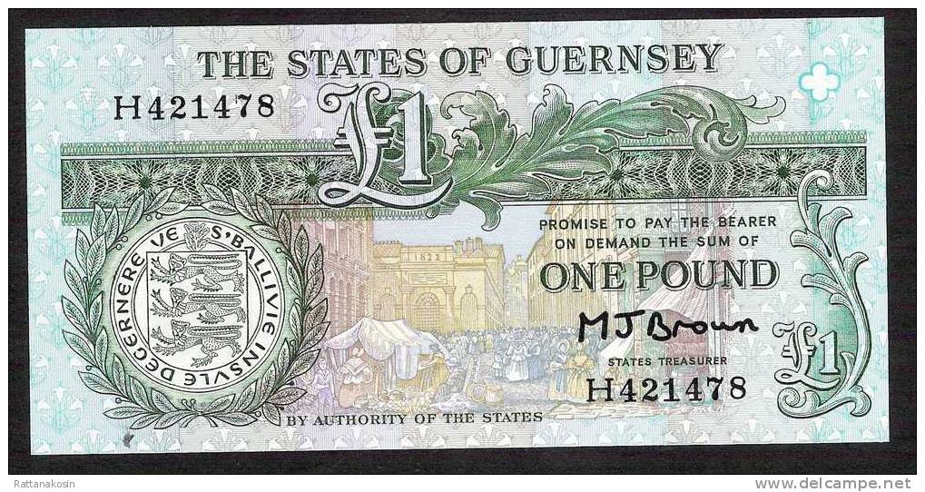 GUERNSEY  P48b  1 POUND  1980  #H  Signature Brown  UNC. - Guernsey