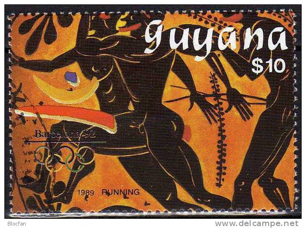 Olympiade Barcelona 1992 GUYANA 3064/0+Block 63 O 63€ Laufen Ringen Boxen Speerwurf Wagenrennen Olympic Sheet Of America - Guyana (1966-...)